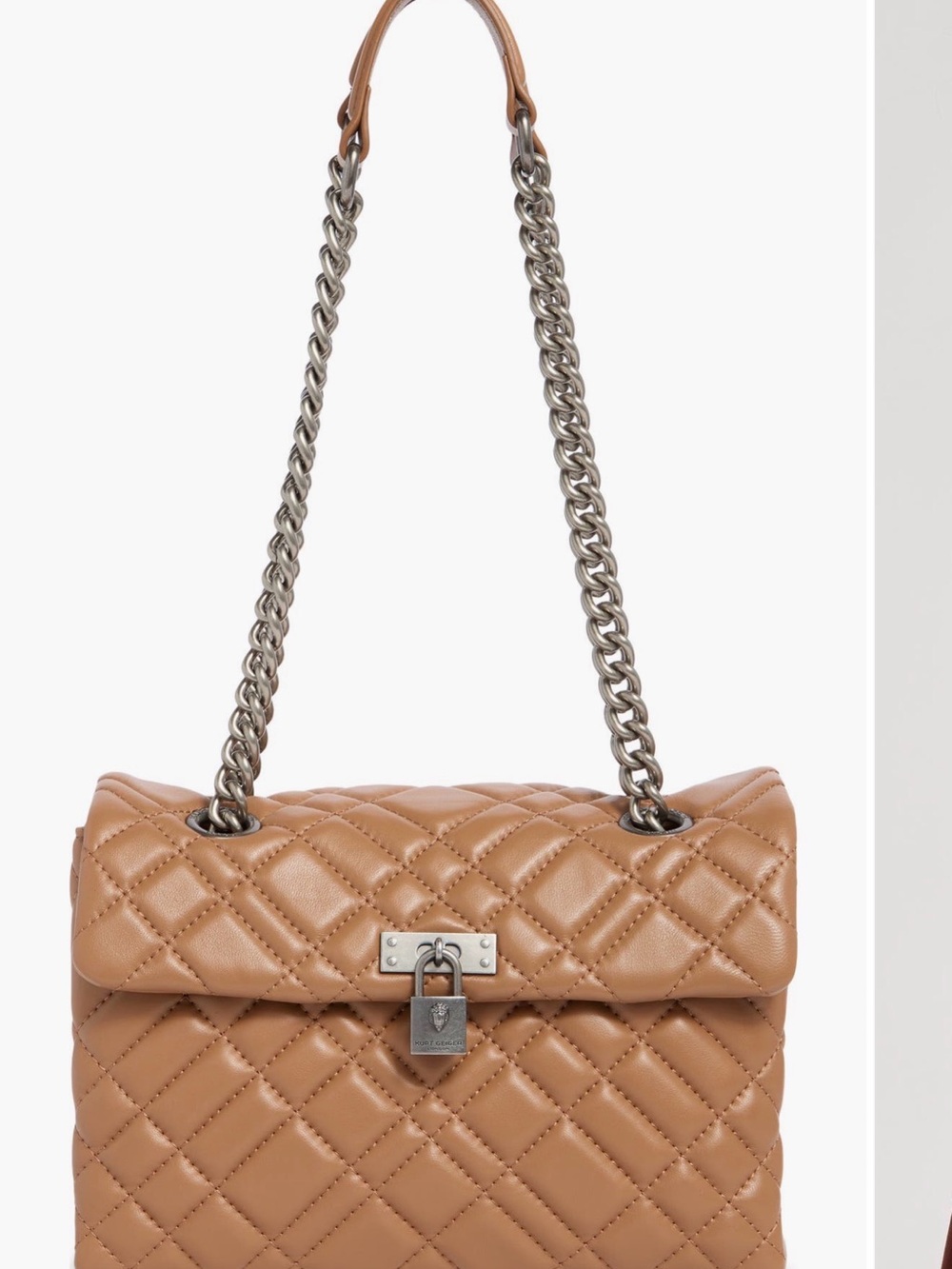 Kurt Geiger Quilted Saddle Tan Shoulder Bag with Silver Chain